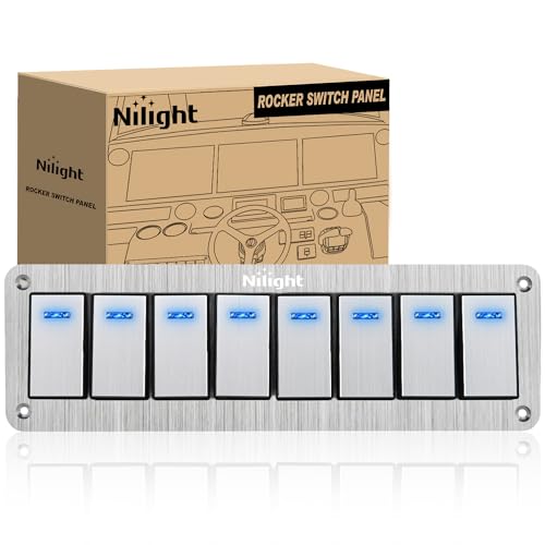 Image of Nilight 8 Gang Rocker Switch Panel 3 Pin On Off Pre-Wired Blue LED | Waterproof Aluminum Toggle Switches with DIY Stickers for 12V 24V Automotive Cars Marine Boats UTV Truck Jeeps