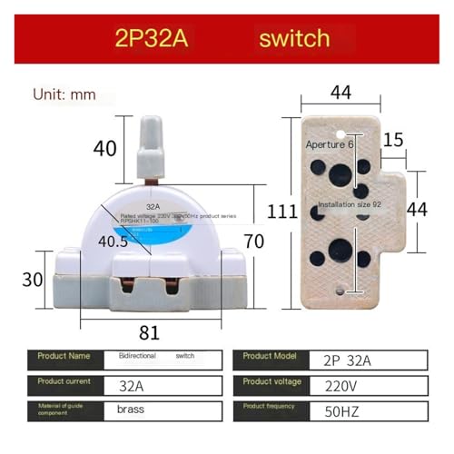Commutateur bipolaire bidirectionnel 2P 32A avec isolation céramique haute performance