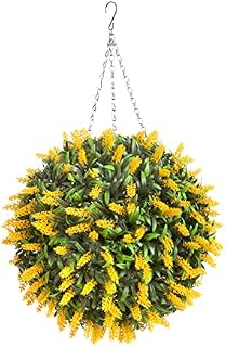 Best Artificial 38cm Yellow Lavender Flower Ball Lush Long Leaf Topiary Grass **UV Fade Protected**