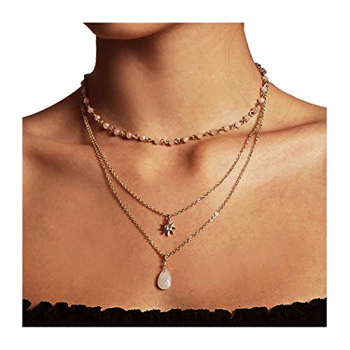 Preisvergleich Produktbild IYOU Modische mehrschichtige Halskette, Gold, Strass, Stern, Anhänger, Perlen, Abschlussball, Party, Datum, Halskette, Schmuck für Frauen und Mädchen