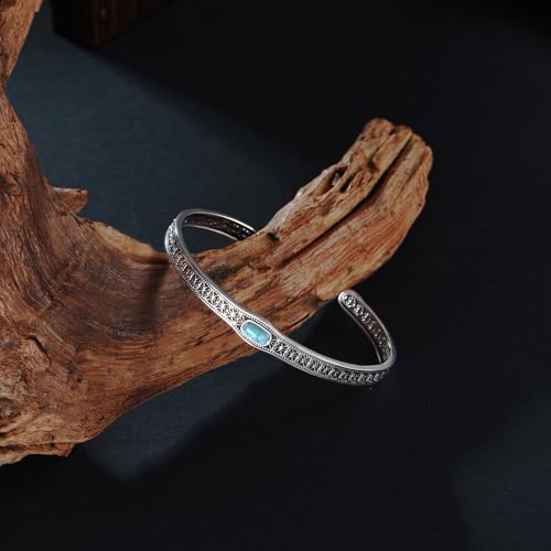 Genuine Turquoise Bangle Bracelet Sterling Silver Boho Natural Gemstone Jewelry Gfit for Women Men4