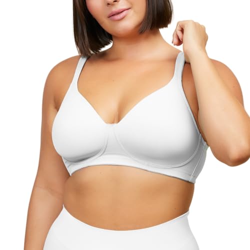 Leading Lady Women's Molded Padded Seamless Wirefree Bra Bra, Bright White, 54D