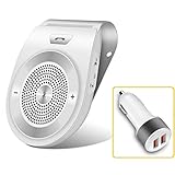 Bluetooth Handsfree for Cell Phone Car Speaker, Aigital Wireless Car Speakerphone on Sun Visor, Clear Sound for Hands Free Calling Music, AUTO Power ON Function and Supports Siri - White