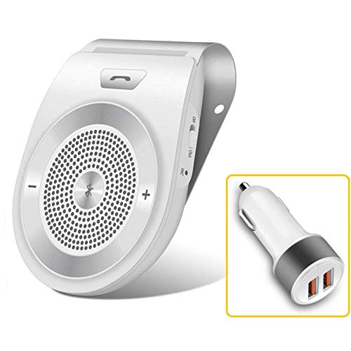 Bluetooth Handsfree for Cell Phone Car Speaker, Aigital Wireless Car Speakerphone on Sun Visor, Clear Sound for Hands Free Calling Music, AUTO Power ON Function and Supports Siri - White