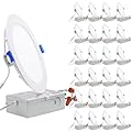 TORCHSTAR 24-Pack 6 Inch Ultra-Thin LED Recessed Light with Junction Box, 5000K Daylight, 12W 1000LM, Dimmable Slim Recessed Lighting, ETL & Energy Star Listed