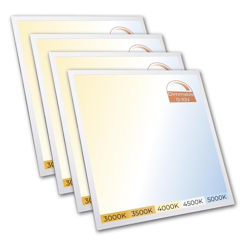 LED ATOMANT 4 Pack 2x2 LED Flat Recessed Panel Light 48W 5000LM, 5 CCT Selectable 3000K/3500K/4000K/4500K/5000K, Power Selectable 30W to 48W, Dimmable with 0-10V Dimmer
