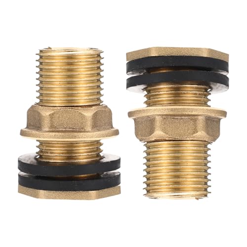 SHINEOFI 2 Piezas Conector de Tanque de Agua de Latón Rosca Macho y Hembra Accesorio Pasamuros Resistente la Corrosión con Juntas para Tanques y Depósitos de Agua