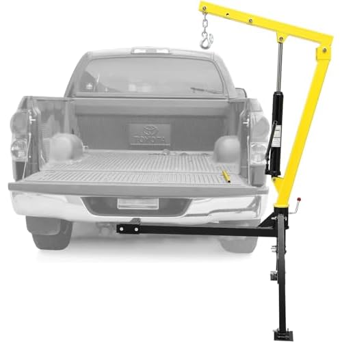 GAOMON Hydraulic Pickup Truck Crane, 1000 lbs Capacity, 360°Swivel, Hitch Mounted Crane with 3 Adjustable Capacities of 500 Lbs, 750 Lbs and 1000 Lbs