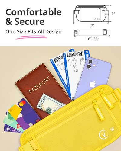 Image of Vantamo Money Belt with RFID For Men & Women, Hidden Passport Holder for Travel, 2 Compartment Travel Fanny Pack for Women Anti Theft