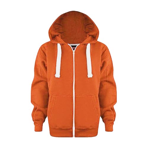 Kids Boys Girls Solid Color Long Sleeve Zip Up Hoodie Sweatshirt Jackets Top Big Boys Fall Jacket (Orange, 3-4 Years)