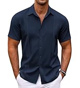 COOFANDY Men's Cuban Guayabera Shirt Short Sleeve Button Down Shirts Casual Summer Beach Shirts