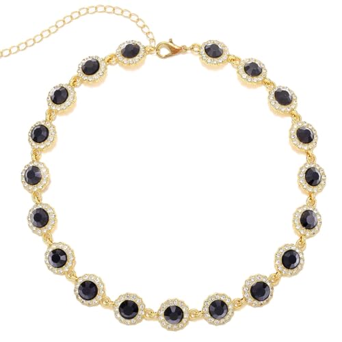 ACEDRE Colorful Crystal Choker Necklace Sparkly Rhinestone Chokers Necklaces Gold Chain Necklace Party Prom Neck Jewelry for Women (8-Black)
