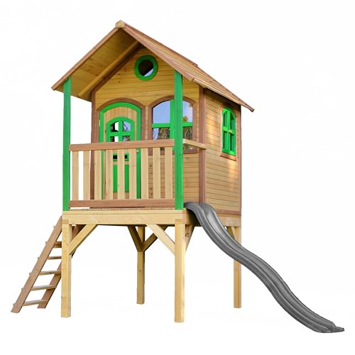 AXI Laura Maison Enfant avec Toboggan Gris | Aire de Jeux pour l'extérieur en Marron & Vert | Maisonnette/Cabane de Jeu en Bois FSC