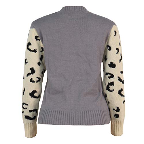 Image of JUNBOON Women's Casual Leopard Print Knitted Pullover Sweaters Long Sleeve Crew Neck Jumper Tops