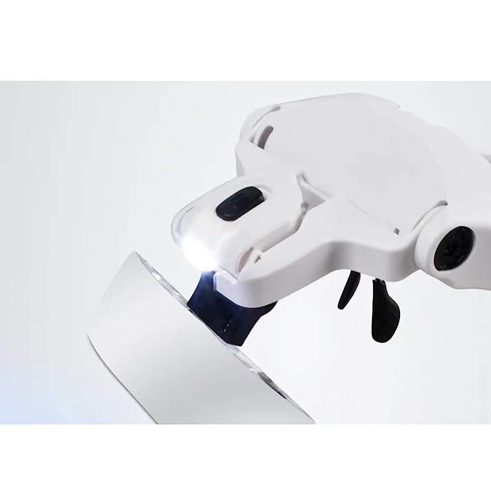 Stirnbandlupe mit LED-Licht, freihändige Leselupe, Lupenbrille mit 2 LED-Lichtern, 5 abnehmbaren Linsen zum Lesen, elektronische Reparaturlupe