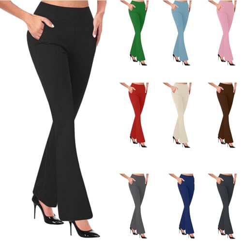 Womens Dress Pants Stretchy Business Casual Flare Trousers Petite Lightweight Pull On Office Slacks with Pockets