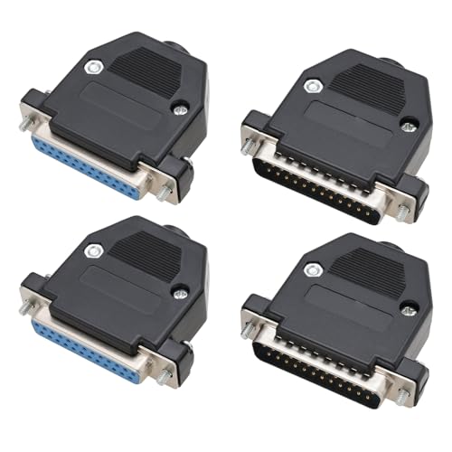 Image of eMagTech 2 Pairs DB25 Male And Female Head Welding Wire Double Row 25PIN Black Shell Core Connector Serial Port 25 Pin Socket Connector(54 * 44 * 16.6mm)