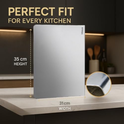 Image of Stainless Steel Cutting Board for Kitchen Countertop, Non-Slip Metal Chopping Board, Odor Resistant, Easy to Clean, 35 x 31 cm, Comes with 4 Steel Straws