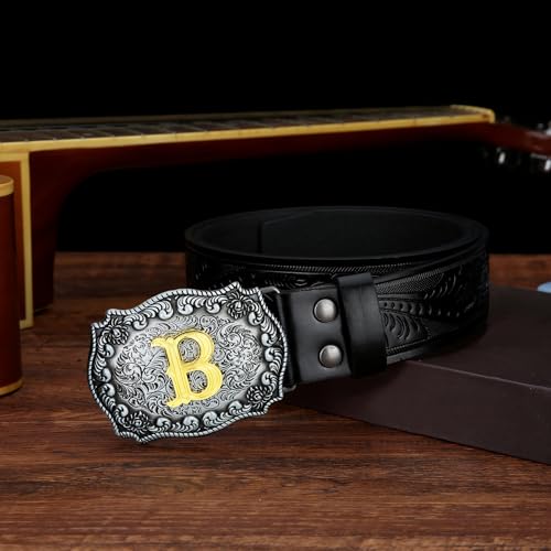 Image of Mens Western Cowboy Cowgirl Faux Leather Belt Longhorn Bull Pattern Letter Big Buckle Embossed Floral Belts