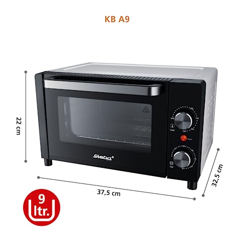Steba Mini-Backofen mit 9 Liter Volumen, Pizzatiefe bis Ø 22 cm, Doppel-Glastür, Ober- und Unterhitze, 2 Einschubebenen, KB A9