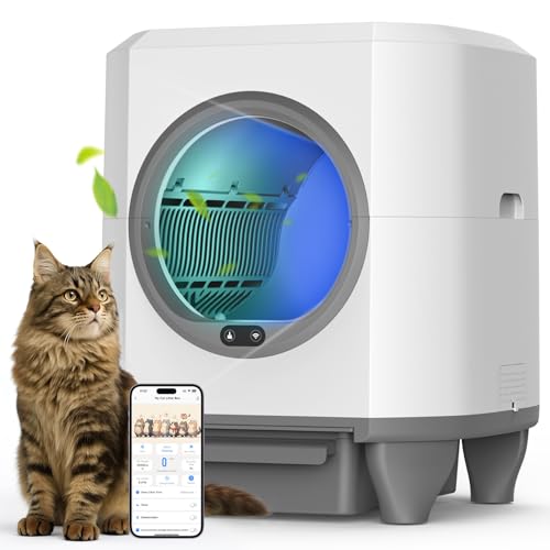 OROLEY Self Cleaning Litter Box, Large Capacity Automatic Cat Litter Box with APP Control, Safety Sensors, Built-in Deodorizing Scent Box, and 1 Roll Garbage Bags ,White