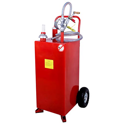 SUNCOO 30 Gallon Portable Gas Caddy Fuel Storage Tank on Wheels Gasoline Fluid Diesel with Pump &Hard Tube Red