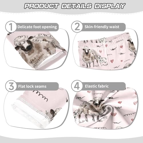 Lamb on Pink Girls Leggings,Workout Leggings for Girls Toddler Athletic Legging Size for 3-10T3