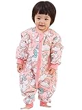 Wetry Baby Schlafsack mit Füßen Langarm KinderSchlafsack Baumwolle Cartoon Druck Schlafsack mit Beinen Ganzjahres Schlafanzug für Junge Mädchen Unisex,Regenbogen-Einhorn/L