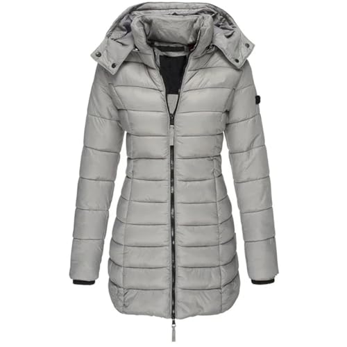 Langer Daunenmantel für Damen, dick, warm, mit Kapuze, gelb, XL