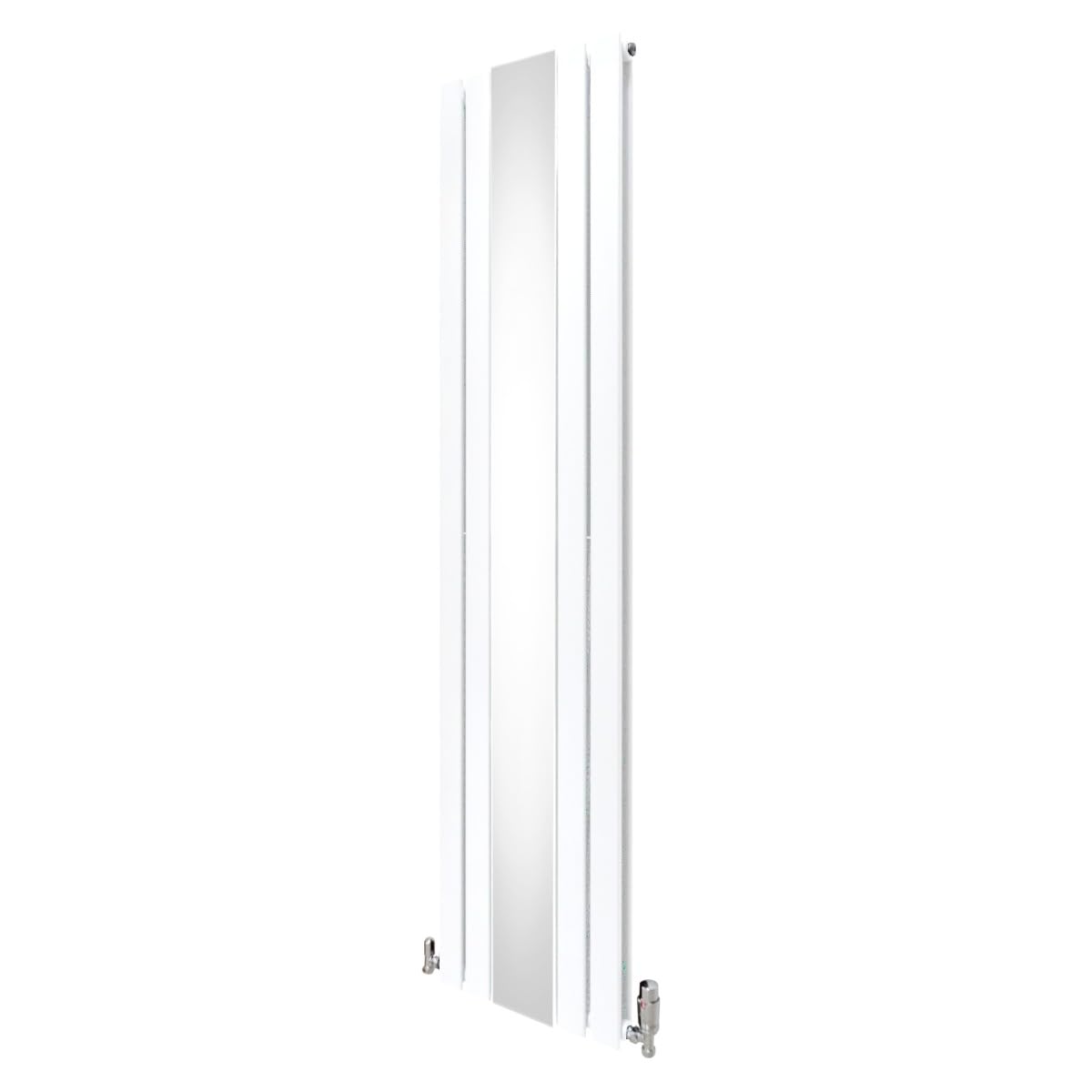 Radiatore con specchio 1800mm x 425mm e valvole TRV cromate Radiatore di design a doppia colonna verticale in acciaio al carbonio Bianco Kit di fissaggio e staffe con spazzola di pulizia