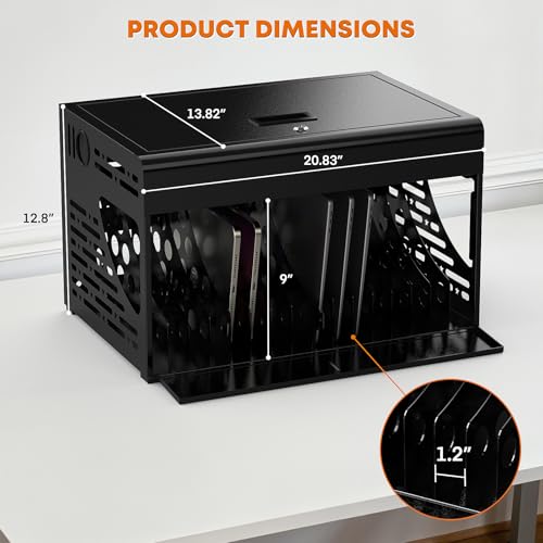Image of 16 Bay Laptop Charging Cabinet for Chromebook, Locking Charging Station with Cable Management, Charger Storage Box & 2 Locks, Fits 14 inch Screensize Tablet for Classroom Library Office, Black