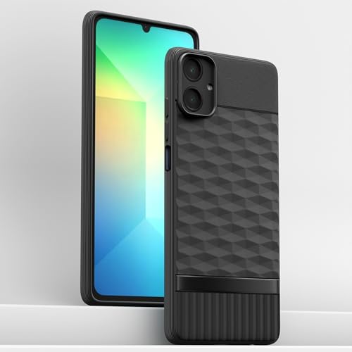 Image of Pikkme Back Cover for Samsung Galaxy A06 Camera Protection 3D Hexa Cube Design Silicone Protective Bumper Case (Black)