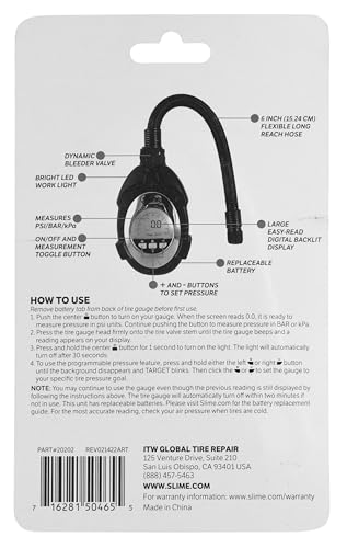 Image of Slime 20202 Tire Pressure Gauge, Ultimate Digital, LED Light for Night Time Use 0-100 psi