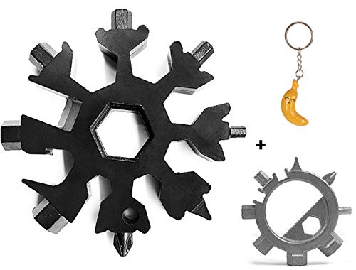 Herramienta multifunción 18 en 1 + herramienta multifunción 12 en 1 herramienta de bolsillo de acero inoxidable herramienta multiusos + llavero (negro/gris)