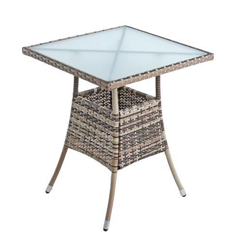 ESTEXO Polyrattan Gartentisch Beistelltisch Rattan Tisch Balkontisch Gartenmöbel Terrassentisch 60x60 cm (Beige-Braun)
