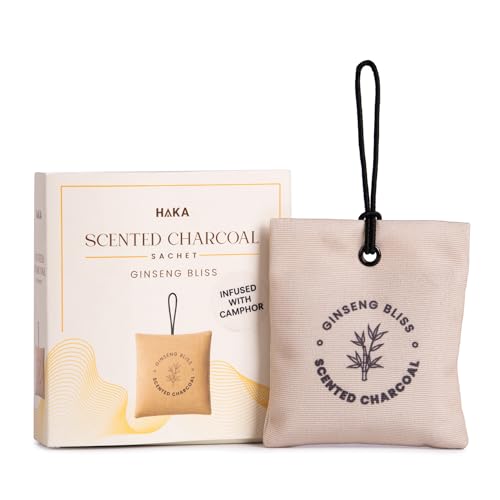Image of Haka Ginseng Bliss Scented Air Freshener Pouch | Scented Charcoal Kapoor for Car Fragrance | Charcoal Aroma Air Freshener & Camphor Purifier for Bedroom, Car, Office & Wardrobe Freshener for Clothes