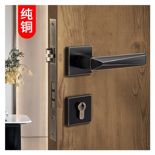 Poignée de serrure de porte intérieure en cuivre pur fendu noir - 5