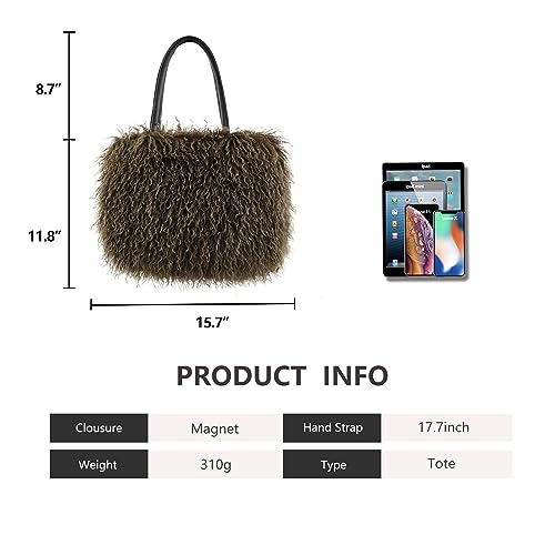 Image of Women's Fuzzy Tote Bag Curly Handbag Furry Shoulder Bag Large Plush Top Handle Purses Winter