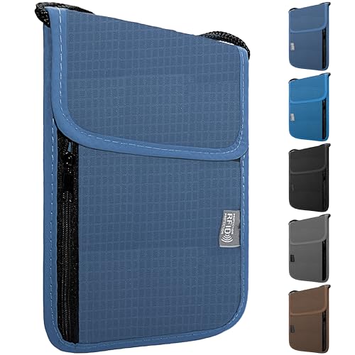 Maiiu Travel Neck Wallet with RFID Blocking – Passport Holder Organizer Neck Pouch – Portable Easy to Conceal Travel Pouch (Dark Blue)