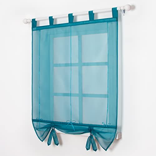 SIMPVALE Rideaux Romain Interieur de Fenetre Voile Rideau de Cuisine Salon Hauteur 155cm Bleu Largeur 60cm