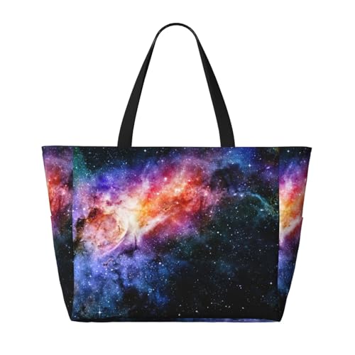 Galaxy In The Universe Extra Large Tote Bag For Women,Foldable Beach Bag With Pocket Weekender Travel Overnight Bag2