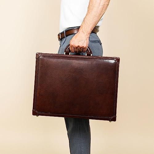 Image of Time Resistance Leather Attache Case Full Grain Italian Leather Briefcase Bag for Men and Women Laptop and Bussiness Work Bag