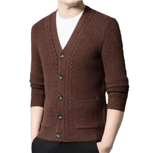 Men's Cardigan Sweater V-Neck Solid Single Breasted Korean Casual Slim Long Sleeve Cardigans