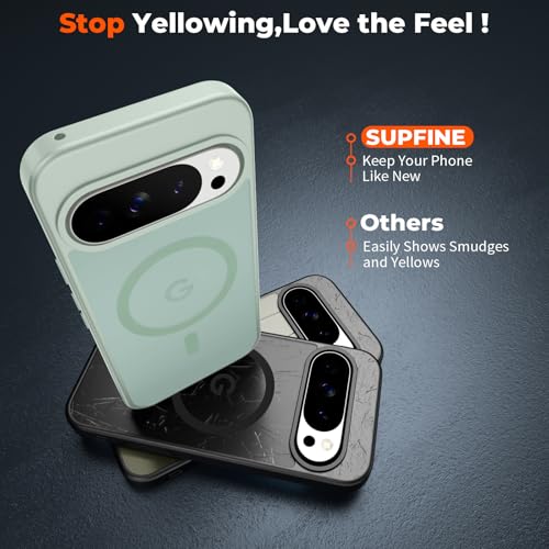 Image of SUPFINE Magnetic for Google Pixel 10 Pro XL Case with Screen Protector, (Built-in Magnets) ((Military Grade Drop Protection) Slim Translucent Shockproof Phone Case,Light Green