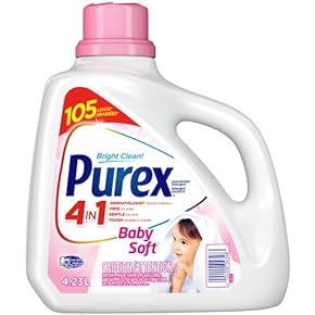 Purex Baby Soft Lessive liquide 4 en 1 hypoallergénique concentrée, 4,23 litres, 105 brassées