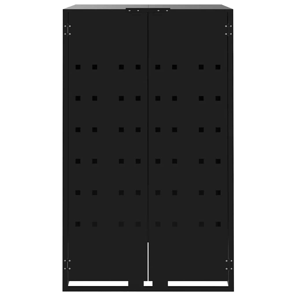 Rangement à roulettes pour poubelles pour 4 bacs noir acier