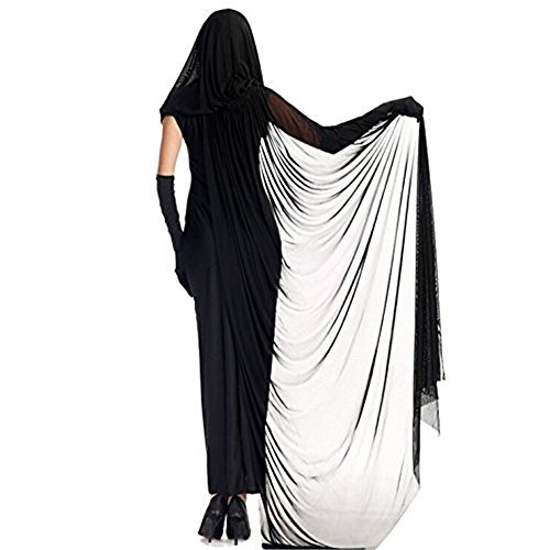 Xinlong Costume da halloween da donna da vampiro, costume da vampiro, costume da strega con mantello, guanti, cosplay, abito nero, M-2XL