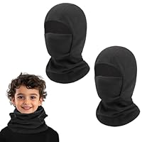 2-Pack Balaclava Kids, Full Face Mask For Cold Weather Winter, Windproof Polar Fleece Thermal Breathable Extended Neck Guard, Stretchy for boy girl, for Skiing Snowboarding Hiking Cycling, Black