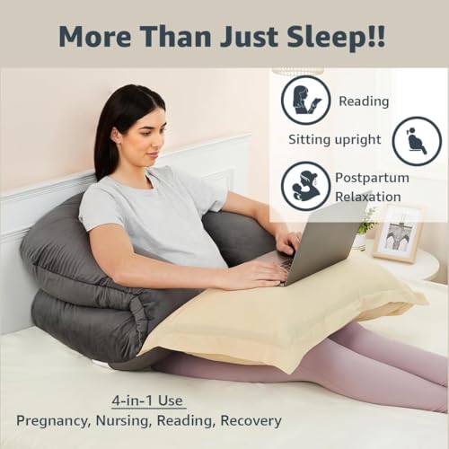Image of Amazon Basics Full Body Pregnancy Pillow for Maternity,Baby Nursing,Full Body Support-|Perfect Baby Shower Gift|U-Shaped-Washable Cover with Zip - Grey, Velvet