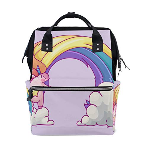 Nettes Baby Einhorn mit bunter Regenbogen Wolke großer Kapazitäts Windel bauscht sich Mamie Rucksack multi Funktionen Windel Pflegetasche Tote